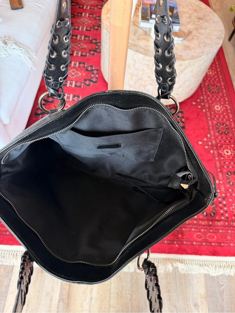 Zara Black Leather Tote with Studded Strap Details